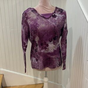 Basic Editions Purple Floral Long Sleeve Top